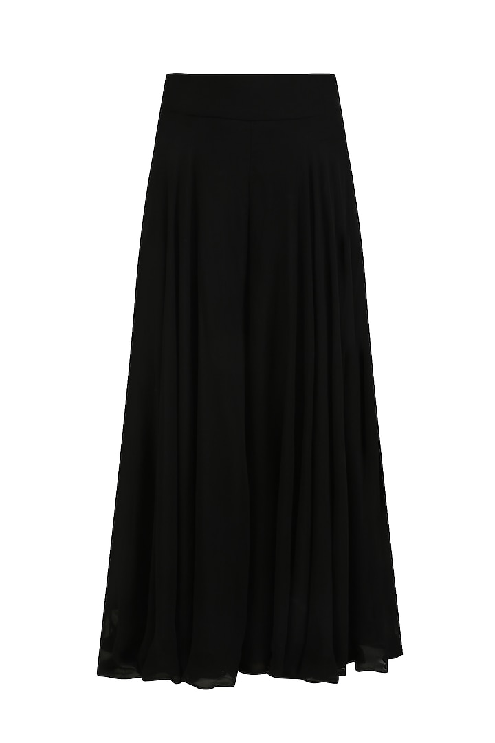 Black leaf embroidered one shoulder cape with palazzo pants available only at Pernia's Pop Up Shop.