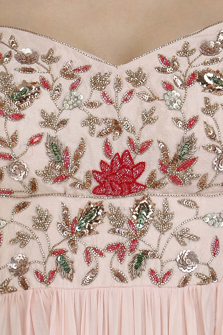 Pink floral embroidered anarkali set available only at Pernia's Pop Up Shop.
