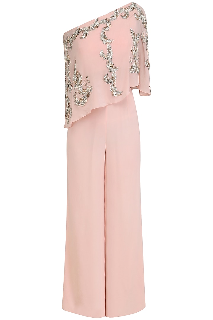 Pink Embroidered Cape and Palazzo Pants Set by Mani Bhatia