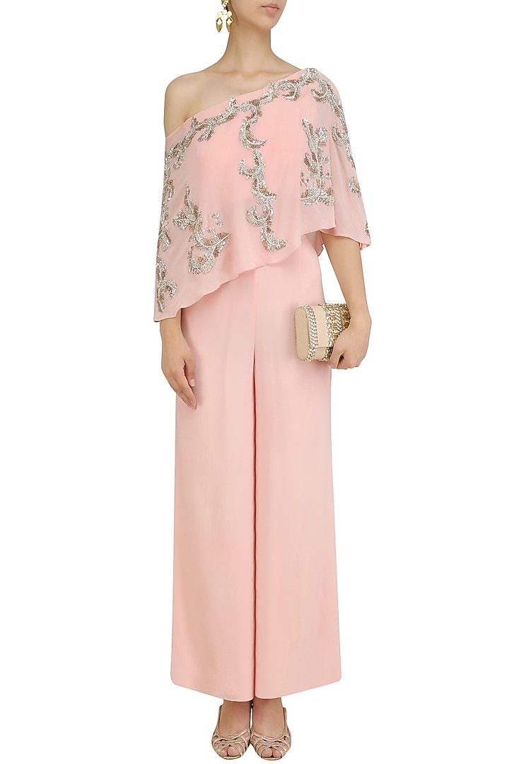 Pink embroidered cape and palazzo pants set available only at Pernia's Pop Up Shop.