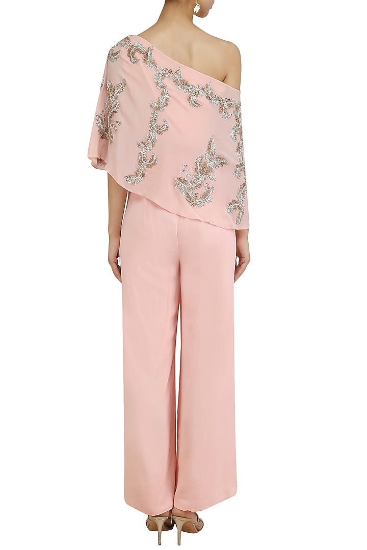 Pink embroidered cape and palazzo pants set available only at Pernia's Pop Up Shop.
