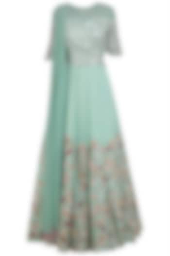 Mint Green Sequins Embroidered Anarkali Set by Mani Bhatia