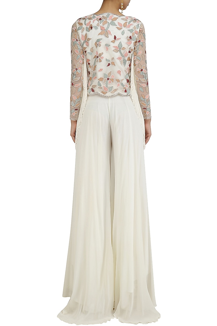 Ivory scalloped jacket, bustier and palazzo pants set available only at Pernia's Pop Up Shop.