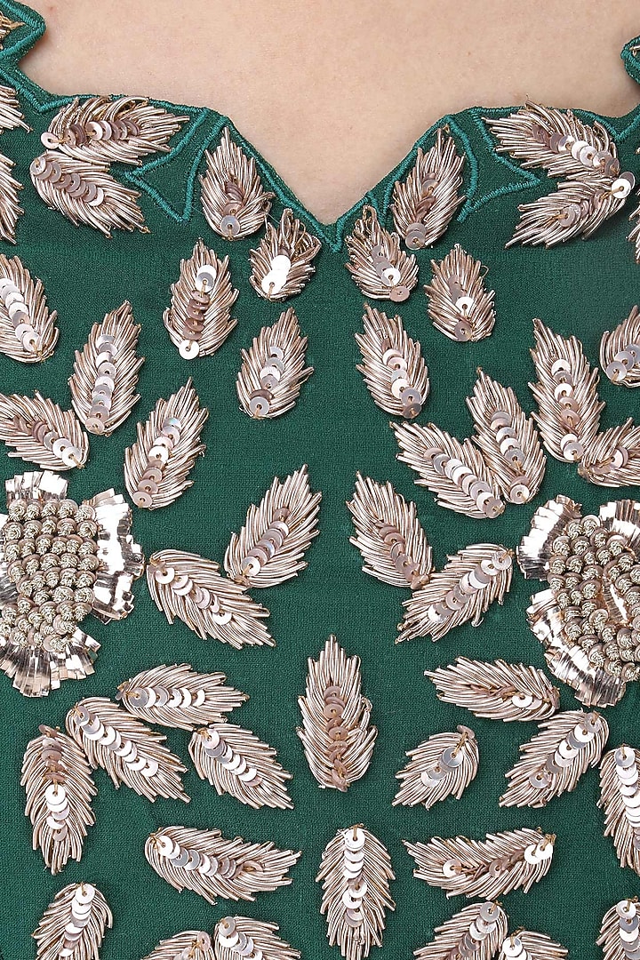 Emerald green mukaish embroidered lehenga set available only at Pernia's Pop Up Shop.
