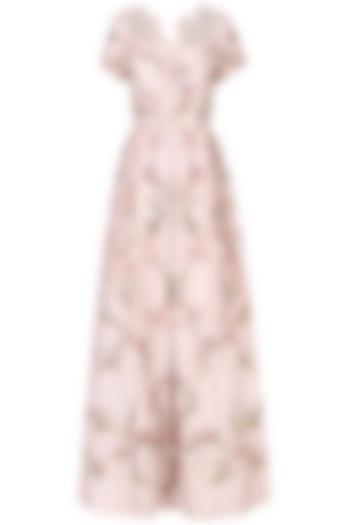 Pink Floral Embroidered Pleated Gown by Mani Bhatia