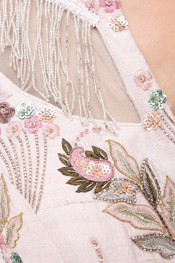 Pink floral embroidered pleated gown available only at Pernia's Pop Up Shop.