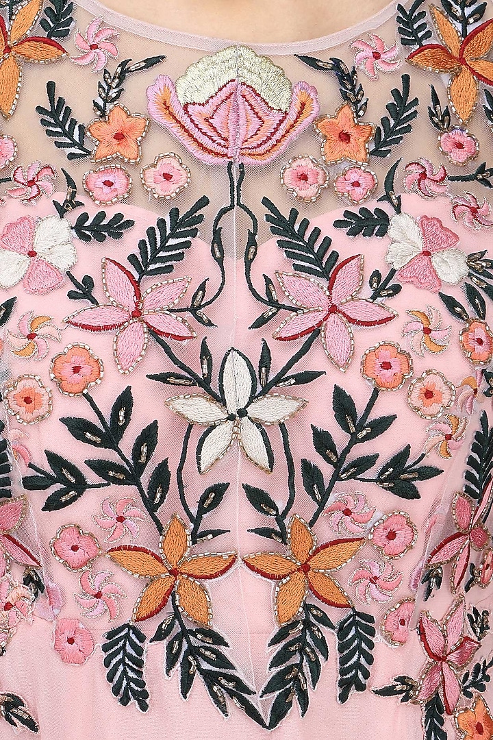 Baby pink resham embroidered anarkali set available only at Pernia's Pop Up Shop.