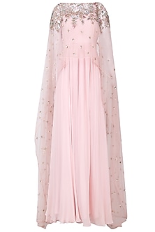 Ice Pink pleated anarkali with embroidered cape set available only at ...