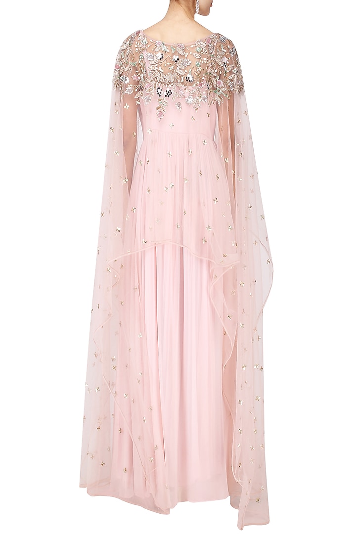 Ice Pink pleated anarkali with embroidered cape set available only at Pernia's Pop Up Shop.