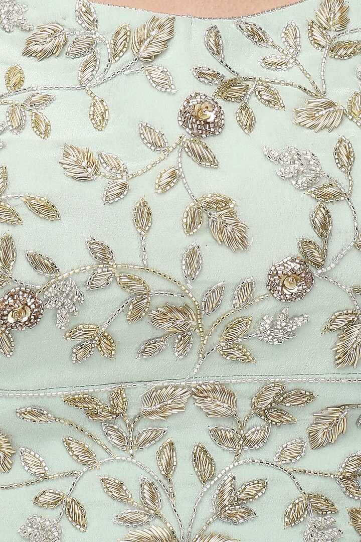 Pista green embroidered lehenga with cape set available only at Pernia's Pop Up Shop.
