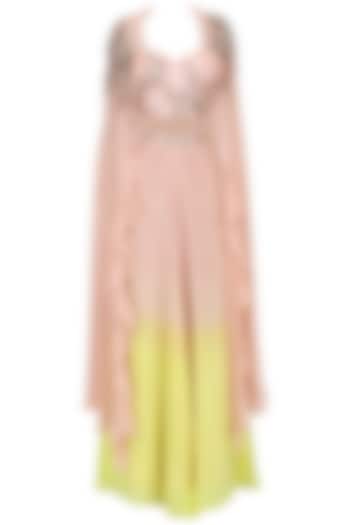 Pink and yellow embroidered bustier, palazzo pants and cape set available only at Pernia's Pop Up Shop.