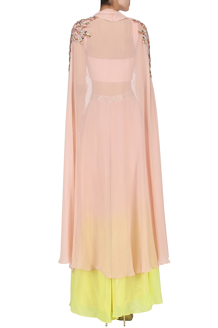 Pink and yellow embroidered bustier, palazzo pants and cape set available only at Pernia's Pop Up Shop.