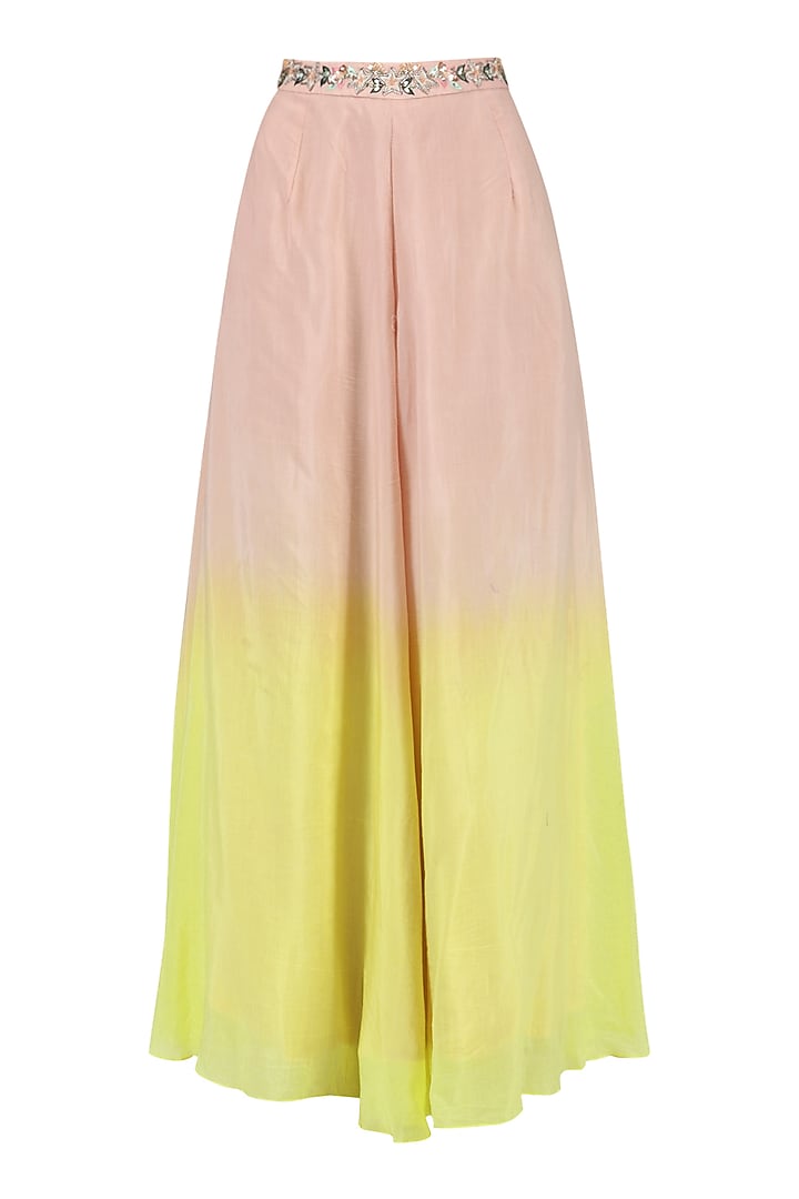 Pink and yellow embroidered bustier, palazzo pants and cape set available only at Pernia's Pop Up Shop.