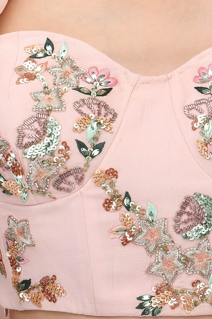 Pink and yellow embroidered bustier, palazzo pants and cape set available only at Pernia's Pop Up Shop.