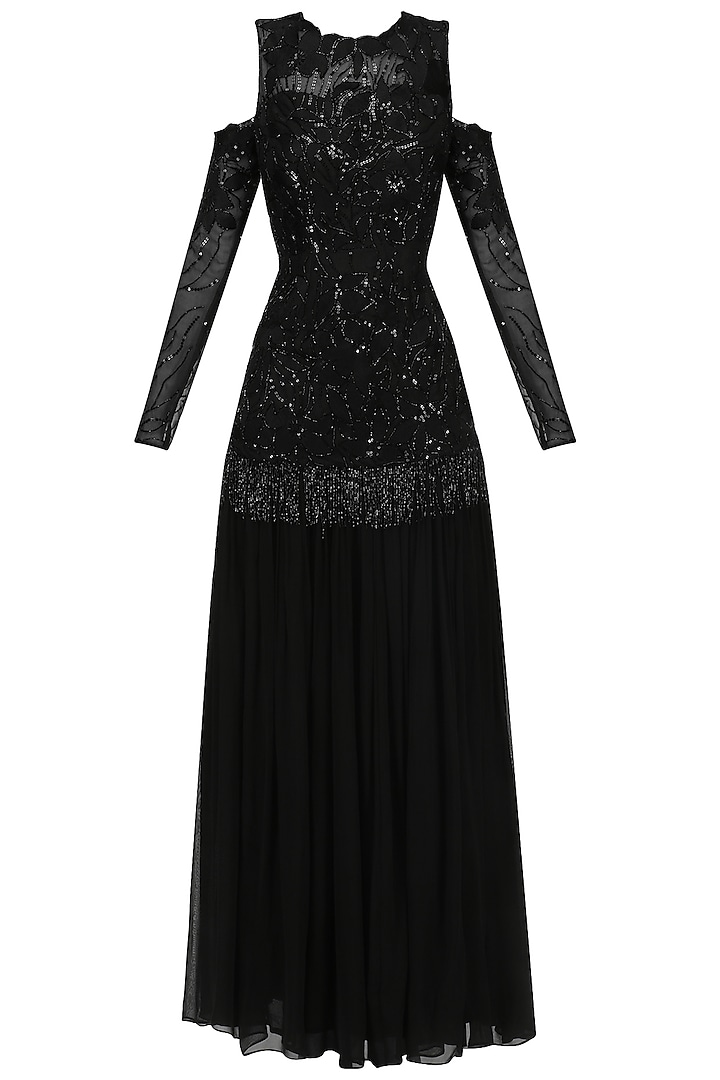 Black Embroidered Anarkali Gown by Mani Bhatia