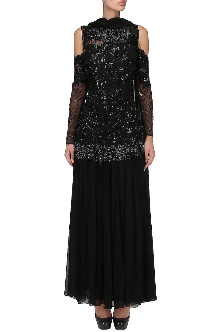 Black embroidered anarkali gown available only at Pernia's Pop Up Shop.