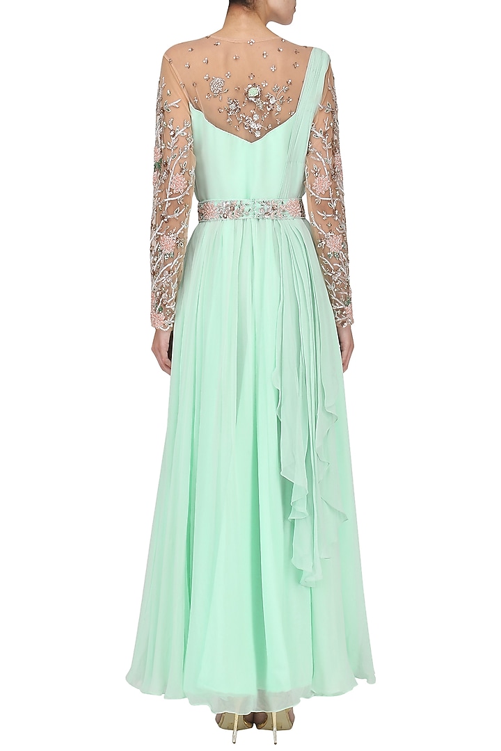 Mint green embroidered anarkali set available only at Pernia's Pop Up Shop.