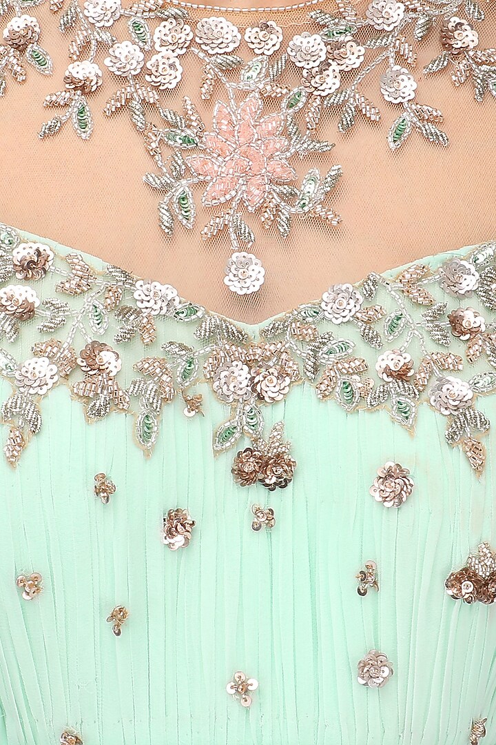 Mint green embroidered anarkali set available only at Pernia's Pop Up Shop.