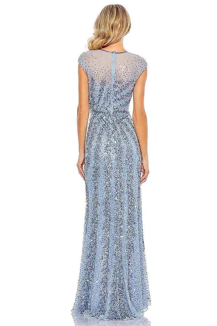 French Blue Mesh Hand Embellished Engagement Gown by Mac Duggal at Pernia's Pop Up Shop