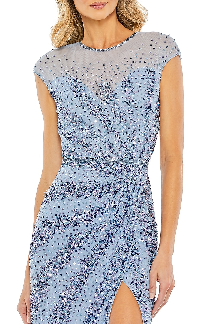 French Blue Mesh Hand Embellished Engagement Gown by Mac Duggal at Pernia's Pop Up Shop
