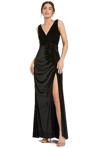 Black Velvet Draped Gown by Mac Duggal