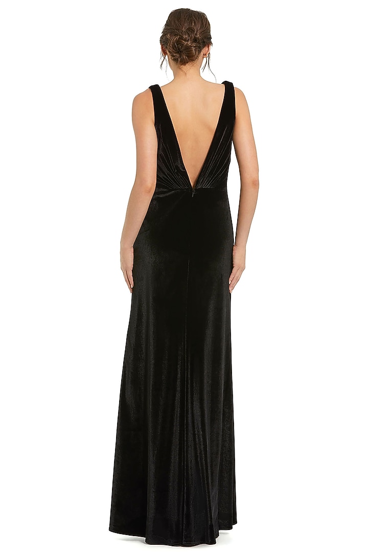 Black Velvet Draped Engagement Gown by Mac Duggal at Pernia's Pop Up Shop