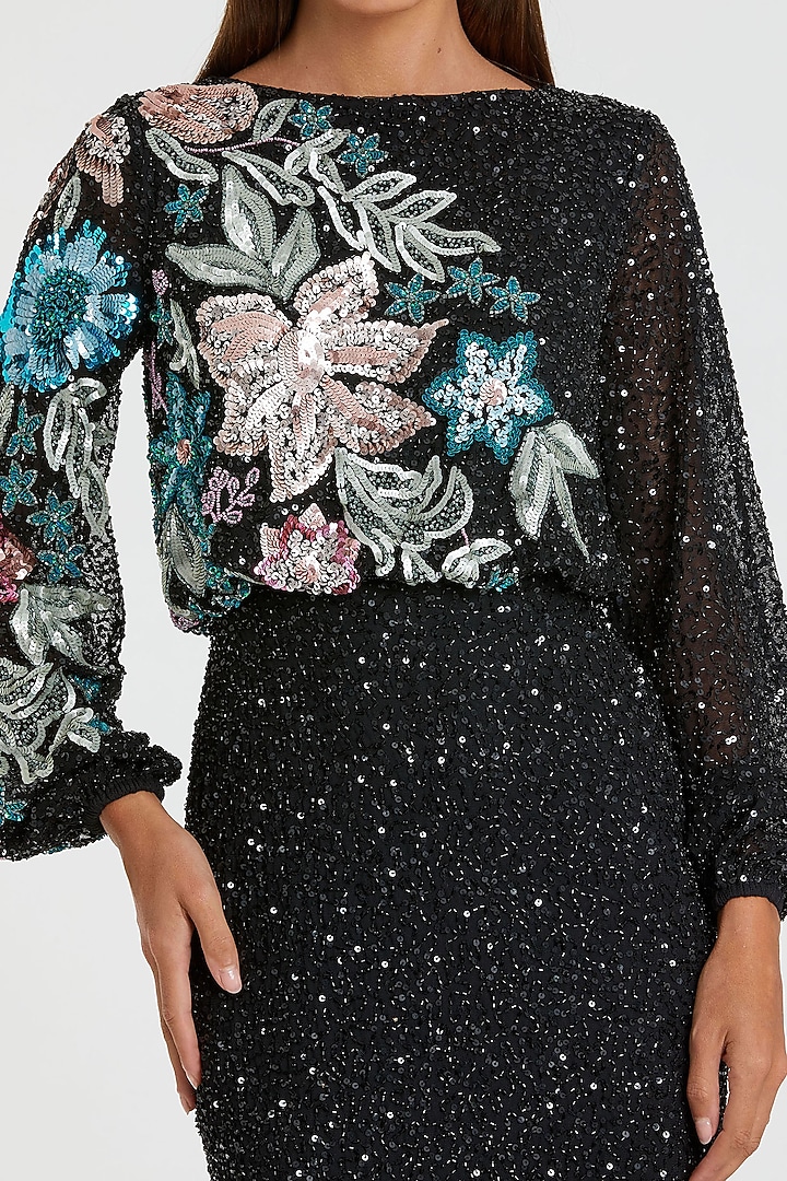 Black Sequins Floral Embellished Engagement Gown by Mac Duggal at Pernia's Pop Up Shop