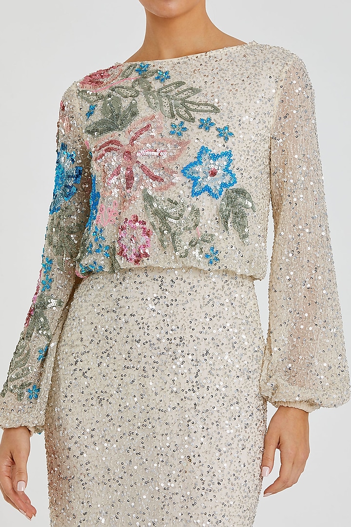 Nude Sequins Floral Embellished Engagement Gown by Mac Duggal at Pernia's Pop Up Shop
