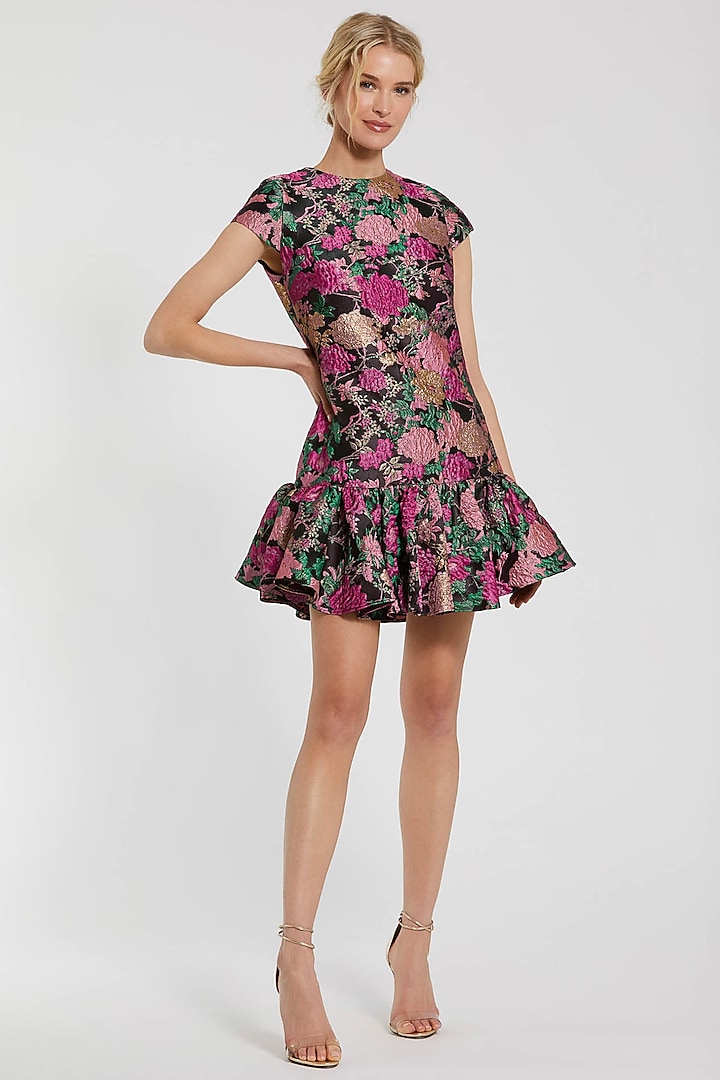 Black Brocade Ruffled Mini Cocktail Dress by Mac Duggal at Pernia's Pop Up Shop