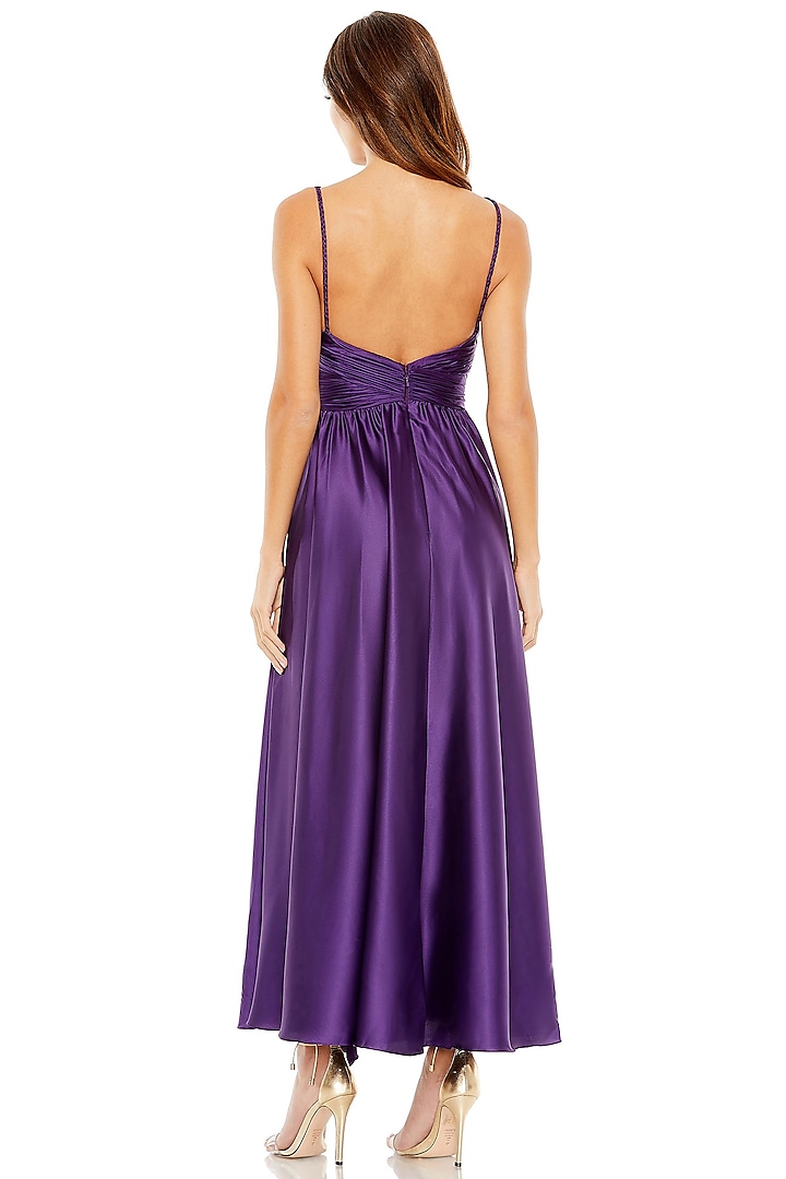 Purple Satin Pleated Midi Cocktail Dress by Mac Duggal at Pernia's Pop Up Shop