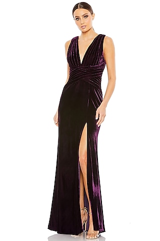 knee length dresses for ladies Draped Velvet Maxi Dress 40 (FR) / Purple main image 0