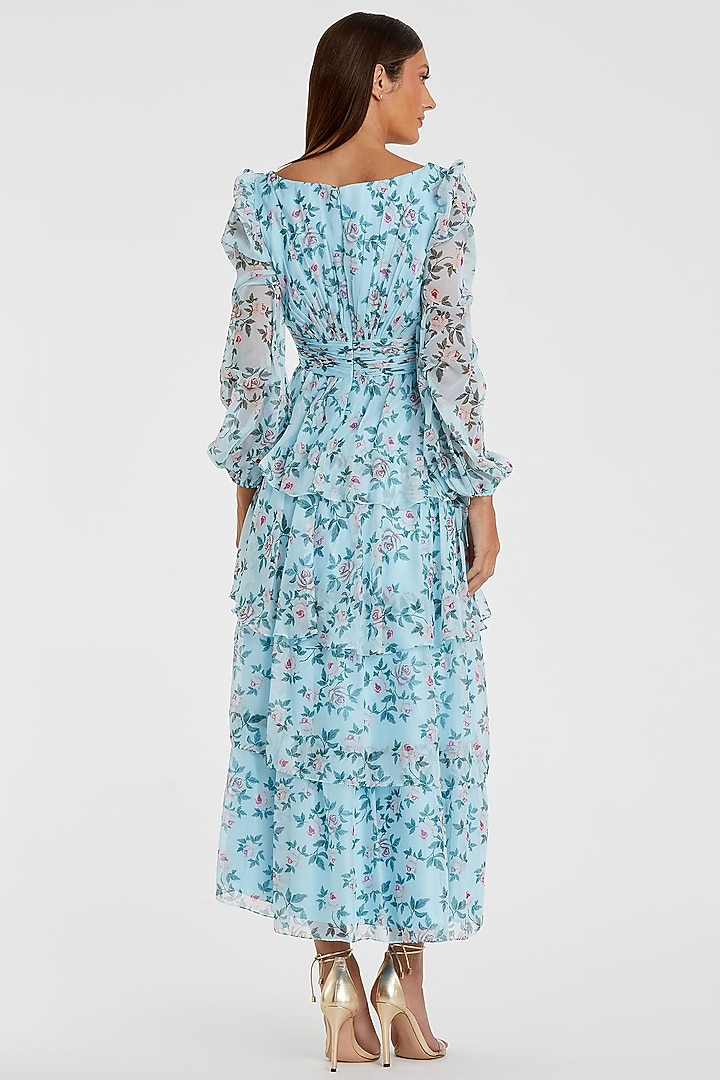 Aqua Blue Chiffon Midi Party Wear Dress by Mac Duggal at Pernia's Pop Up Shop