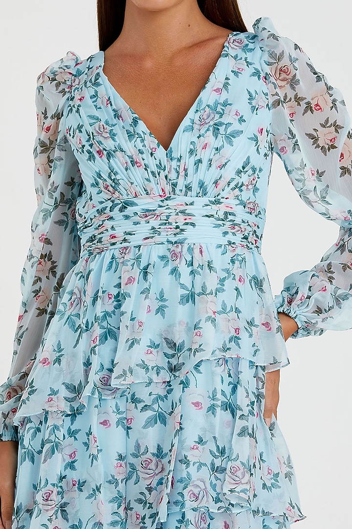 Aqua Blue Chiffon Midi Party Wear Dress by Mac Duggal at Pernia's Pop Up Shop