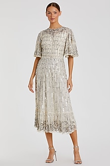 Nude Silver Sequins Midi Dress by Mac Duggal at Pernia's Pop Up Shop 2026