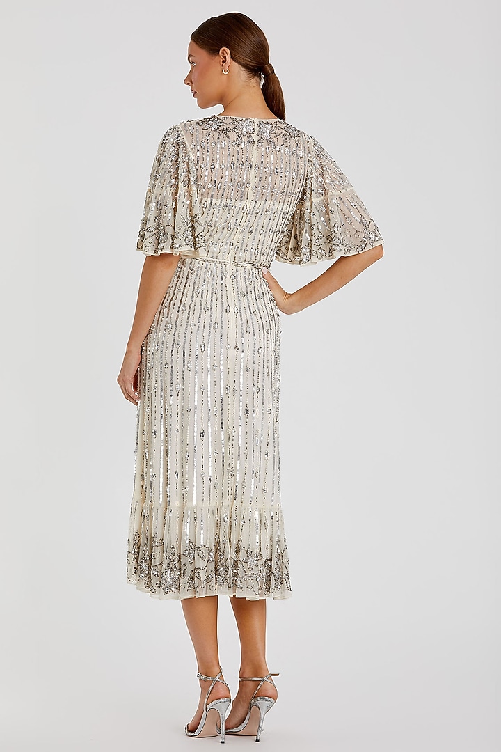 Nude Silver Sequins Midi Party Wear Dress by Mac Duggal at Pernia's Pop Up Shop