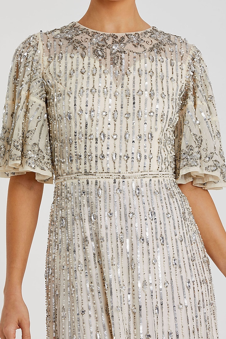 Nude Silver Sequins Midi Party Wear Dress by Mac Duggal at Pernia's Pop Up Shop