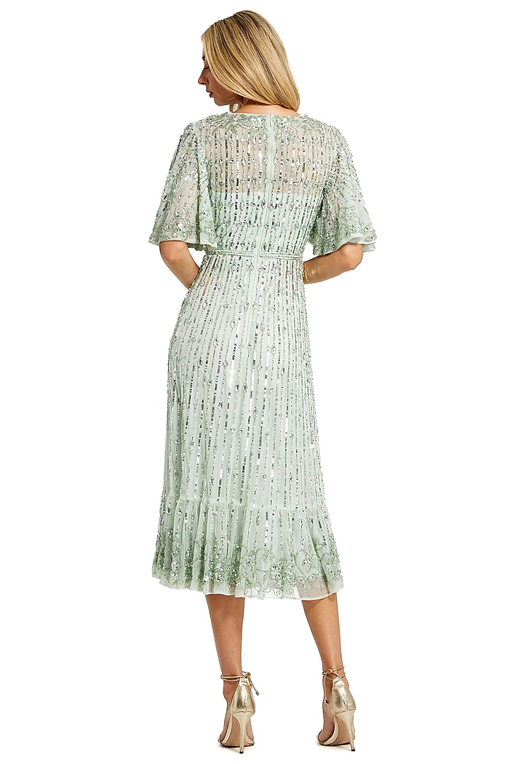 Sage Green Sequins Midi Party Wear Dress by Mac Duggal at Pernia's Pop Up Shop