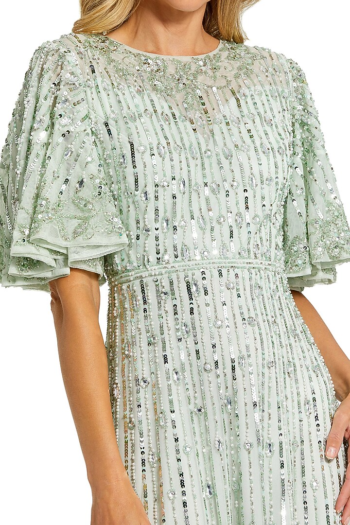Sage Green Sequins Midi Party Wear Dress by Mac Duggal at Pernia's Pop Up Shop