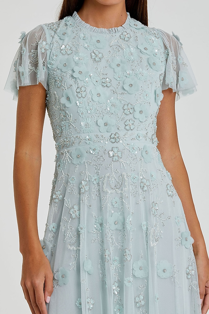 Powder Blue Mesh Sequins Embellishment Midi Party Wear Dress by Mac Duggal at Pernia's Pop Up Shop