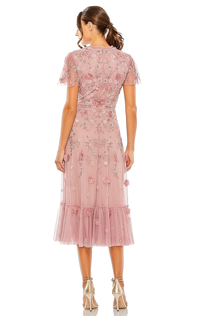 Berry Pink Mesh Sequins Embellishment Midi Party Wear Dress by Mac Duggal at Pernia's Pop Up Shop