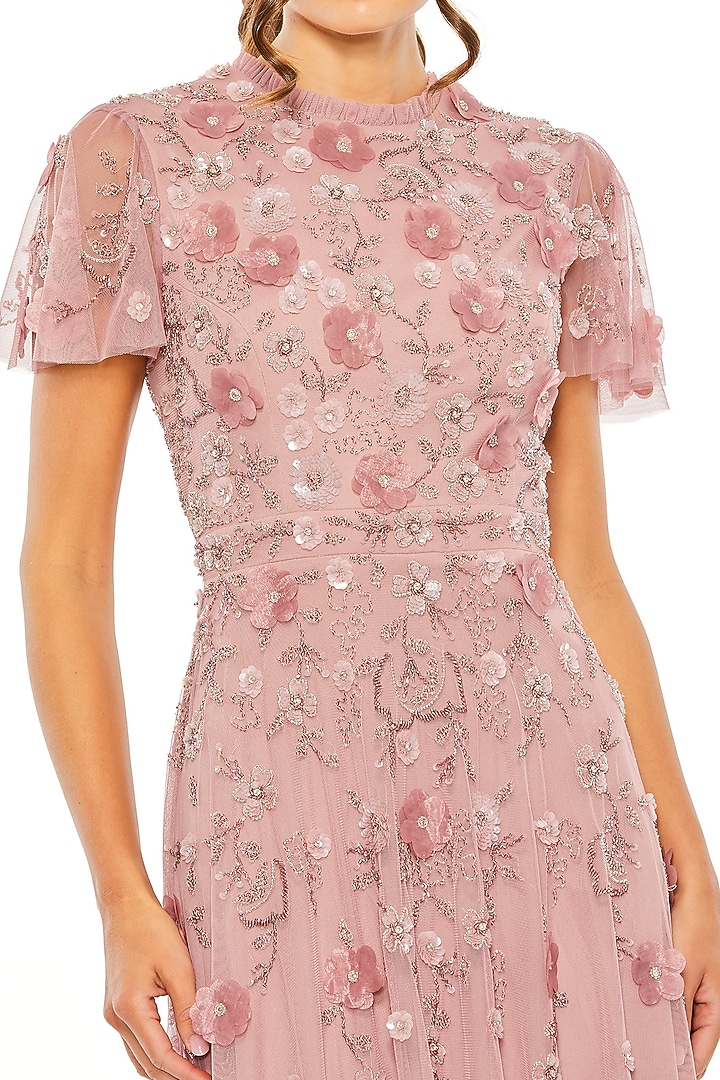 Berry Pink Mesh Sequins Embellishment Midi Party Wear Dress by Mac Duggal at Pernia's Pop Up Shop