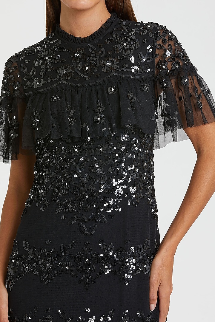 Black Mesh Sequins Embellishment Midi Party Wear Dress by Mac Duggal at Pernia's Pop Up Shop