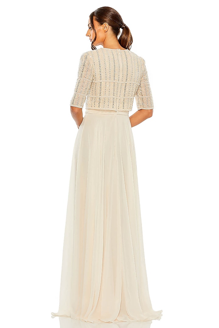 Nude Chiffon Beaded Engagement Gown by Mac Duggal at Pernia's Pop Up Shop