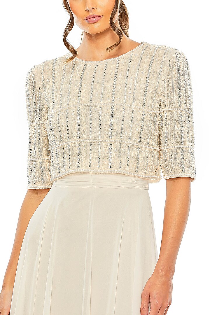Nude Chiffon Beaded Engagement Gown by Mac Duggal at Pernia's Pop Up Shop