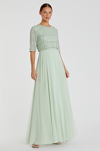 Sage Green Chiffon Beaded Gown by Mac Duggal