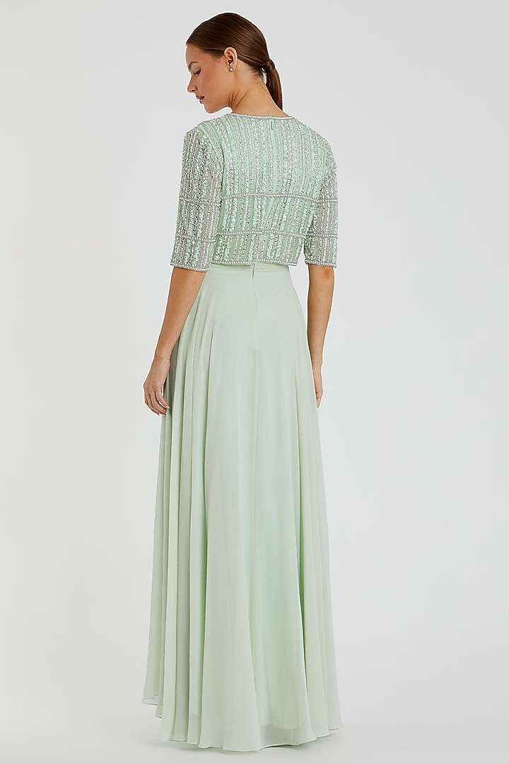 Sage Green Chiffon Beaded Engagement Gown by Mac Duggal at Pernia's Pop Up Shop