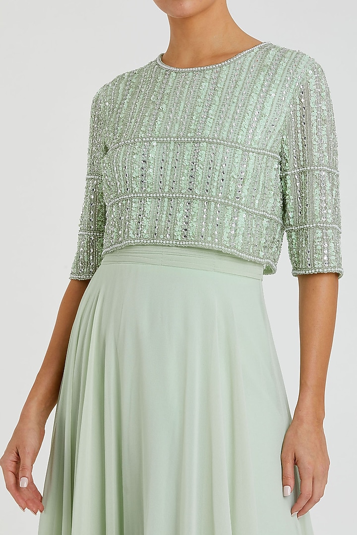 Sage Green Chiffon Beaded Engagement Gown by Mac Duggal at Pernia's Pop Up Shop