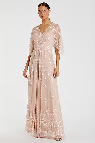Blush Pink Mesh Sequins Embellished Gown by Mac Duggal