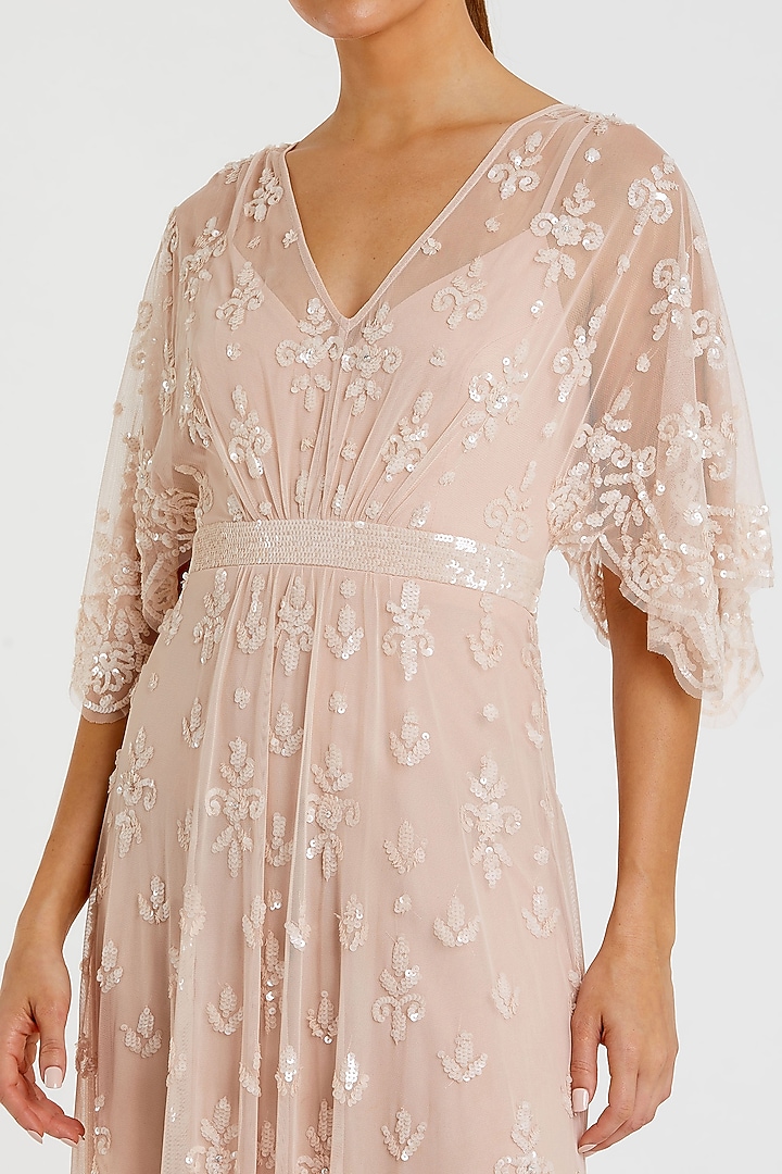 Blush Pink Mesh Sequins Embellished Engagement Gown by Mac Duggal at Pernia's Pop Up Shop