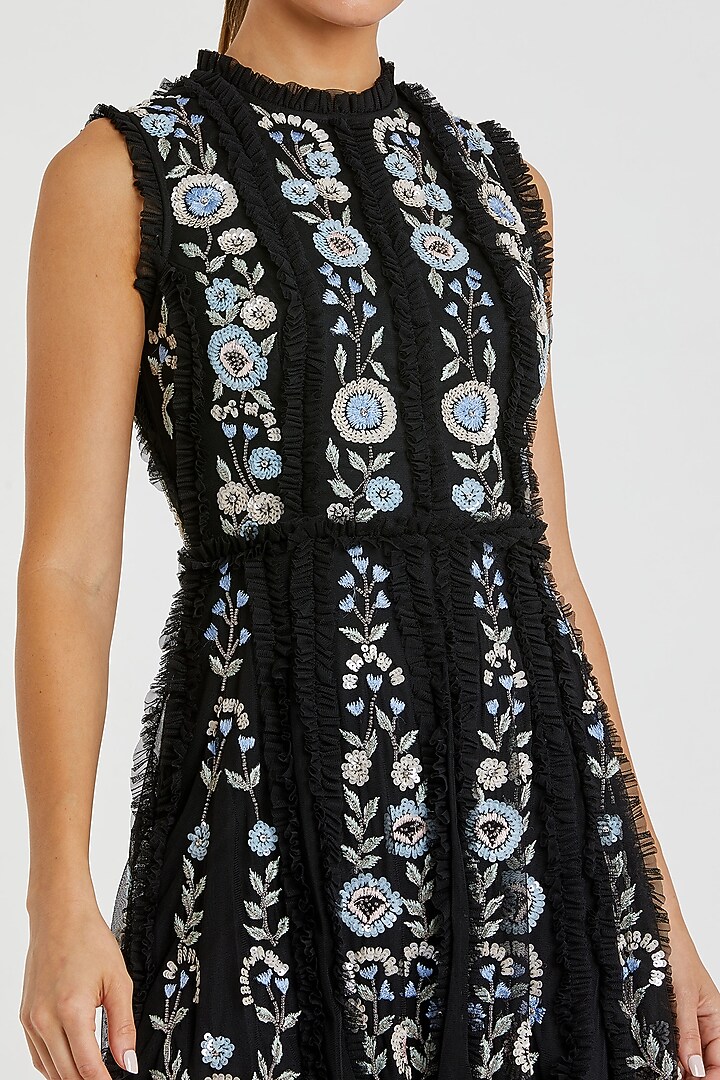 Black Tulle Embroidered Mini Party Wear Dress by Mac Duggal at Pernia's Pop Up Shop